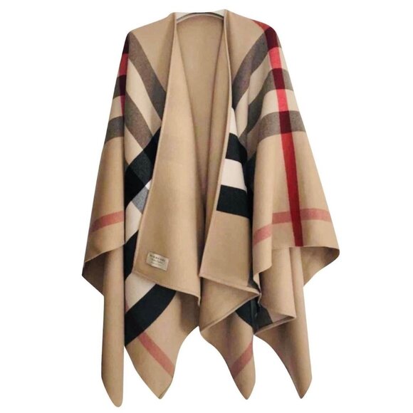 Burberry Women’s Charlotte reversible solid check Wool cape Camel 140*14… - Picture 1 of 11